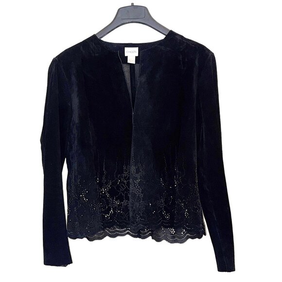 Chico's Black Suede Leather Jacket Size 1 (M) Long Sleeves - Picture 1 of 5